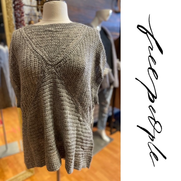 NWT Free People Tatiana Gray Short Sleeve Sweater - Picture 6 of 8